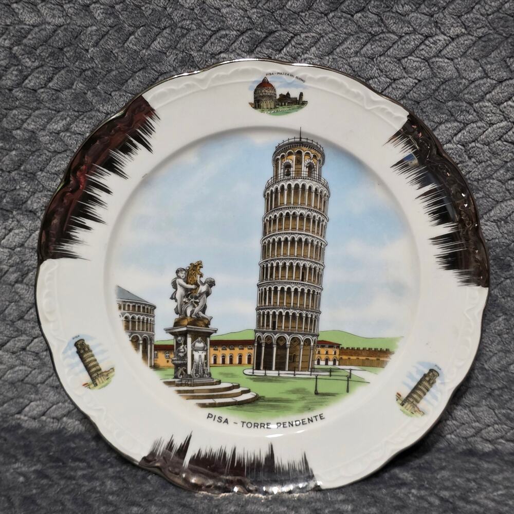 Vintage Almertief Bavaria Pisa Torre Pendente Plate Silver Trim